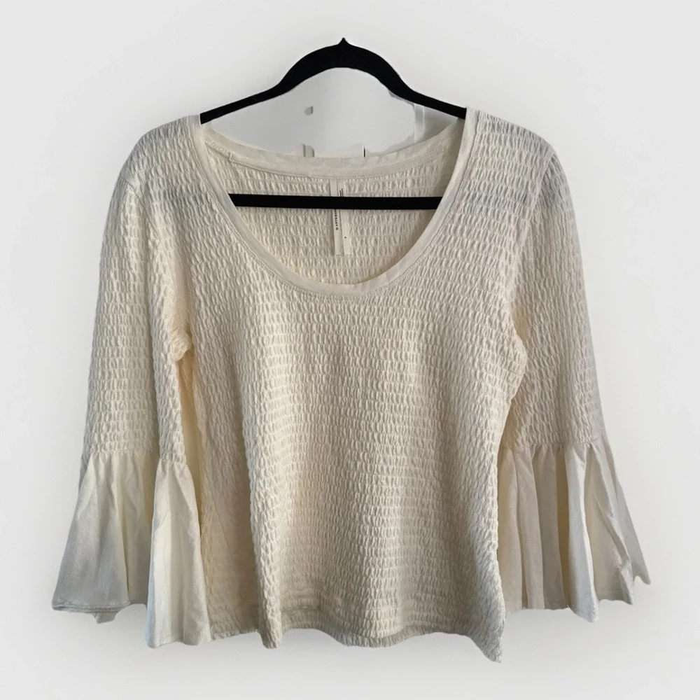 EUC Anthropologie Smocked Bell Sleeve Top Size Small Boho Fairy Coquette